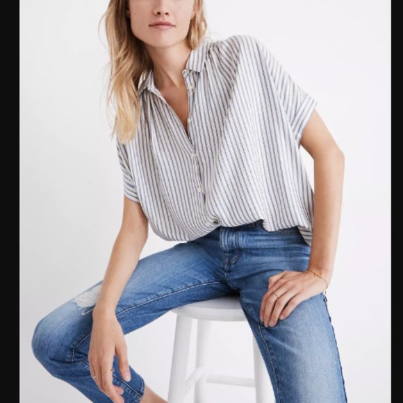 Madewell Tops - Women S Madewell Central Shirt in Dalton Stripe Blouse Viscose Button-Front Top